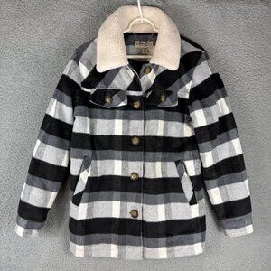 Koolaburra By UGG Womens Plaid Sherpa Lined Jacket Coat Black Gray Medium